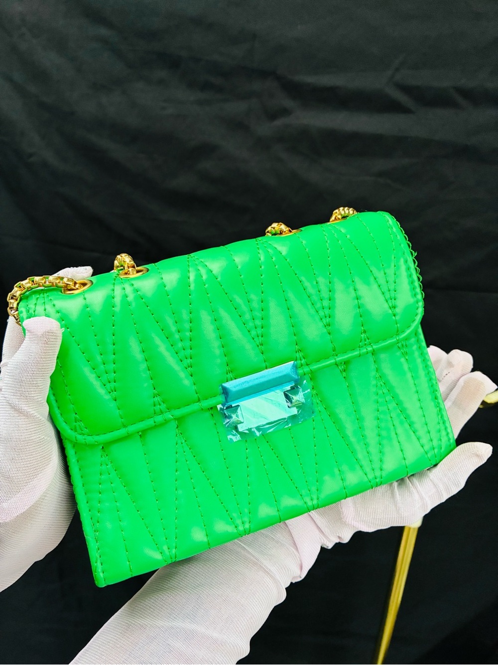 Green Quilted Chain Shoulder Bag
